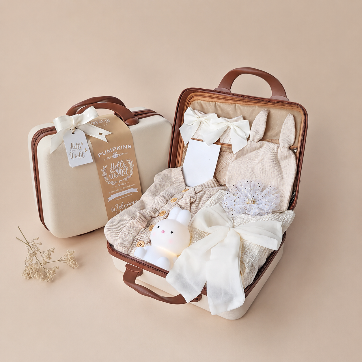 Beige Carved Suitcase Set